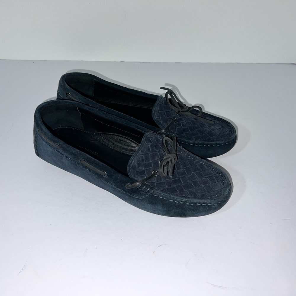 Bottega Veneta Women Driving Loafers Flats Suede Leather Woven Moccassins Sz 36